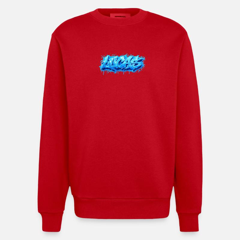 Graffiti LUCAS Name Geschenk Ideal druckbar - Heavyweight Oversized Organic Crew Neck Made in EU - Rot