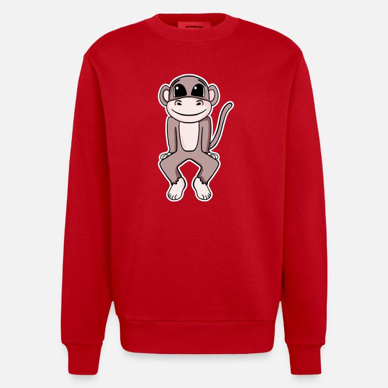 Illustration de singe mignon - Sweat bio épais oversize fabriqué en UE - rouge