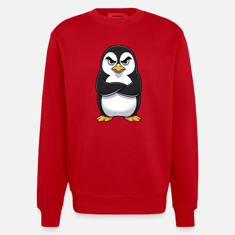 Grumpy Pinguin Cartoon sauer mürrisch genervt - Sweat bio épais oversize fabriqué en UE - rouge