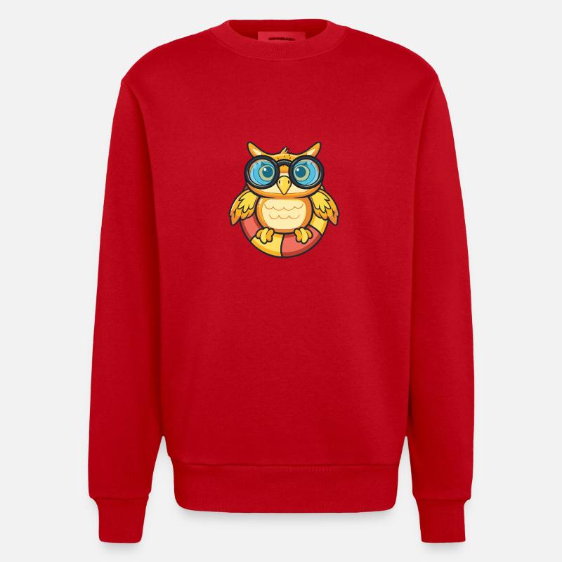 Eule Comic Cool - Heavyweight Oversized Organic Crew Neck Made in EU - Rot