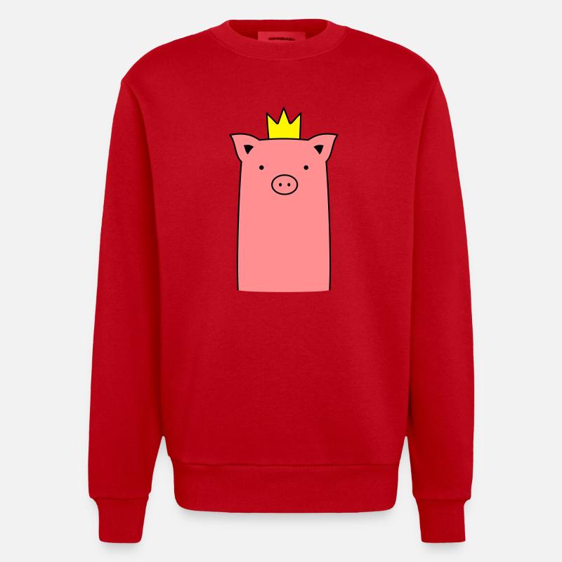 Sau Ferkel Schweinchen mit Krone Geschenk - Heavyweight Oversized Organic Crew Neck Made in EU - Rot