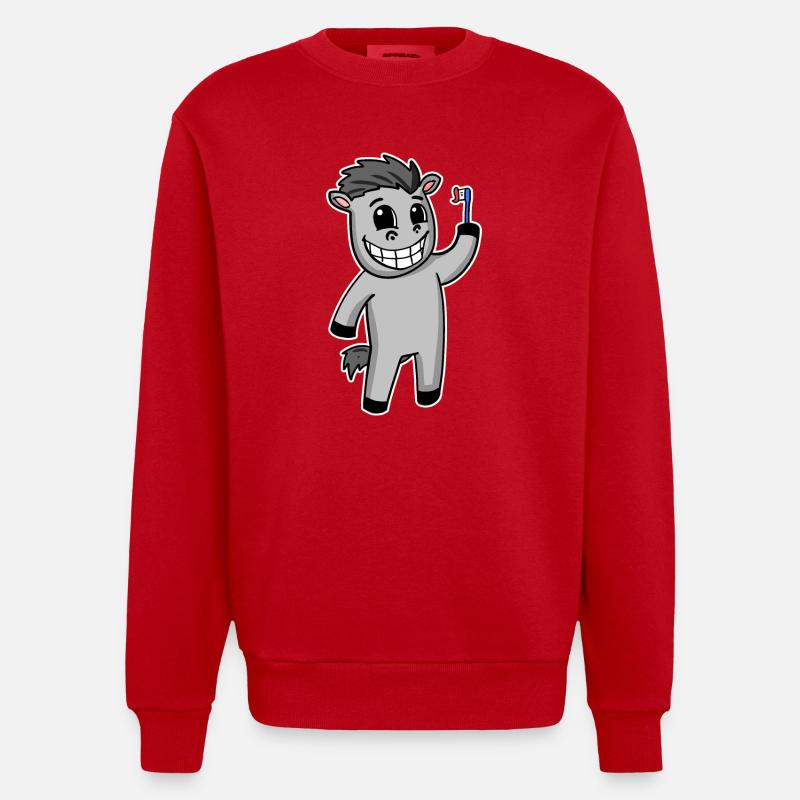 Cheval avec brosse à dents - Sweat bio épais oversize fabriqué en UE - rouge