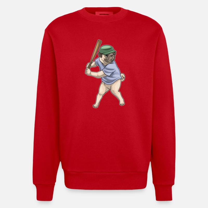 Mops Baseball Baseballschläger - Heavyweight Oversized Organic Crew Neck Made in EU - Rot