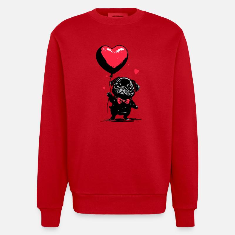 Mops mit Herz Luftballon - Heartful Creatures - Heavyweight Oversized Organic Crew Neck Made in EU - Rot