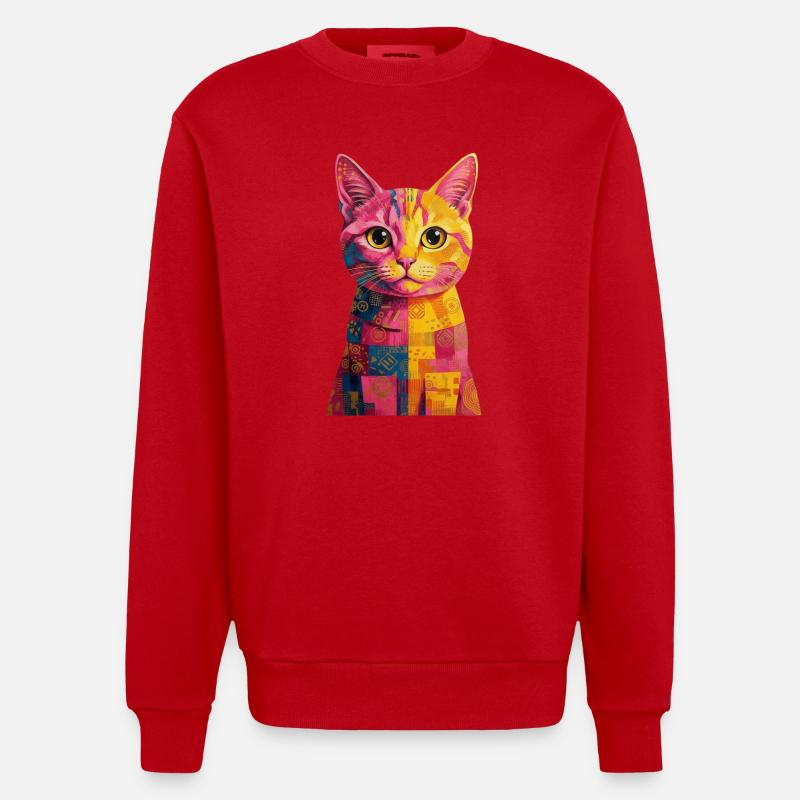 Pop Art Katze - bunt - Heavyweight Oversized Organic Crew Neck Made in EU - Rot