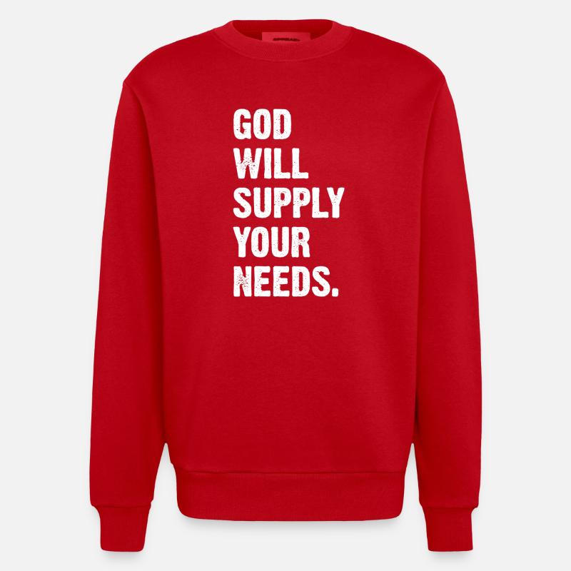 God Will Supply Your Needs - Heavyweight Oversized Organic Crew Neck Made in EU - red
