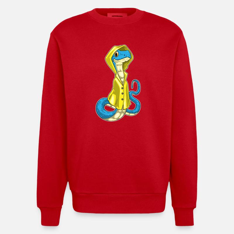 Snake Rain Jacket - Heavyweight Oversized Organic Crew Neck Made in EU - red