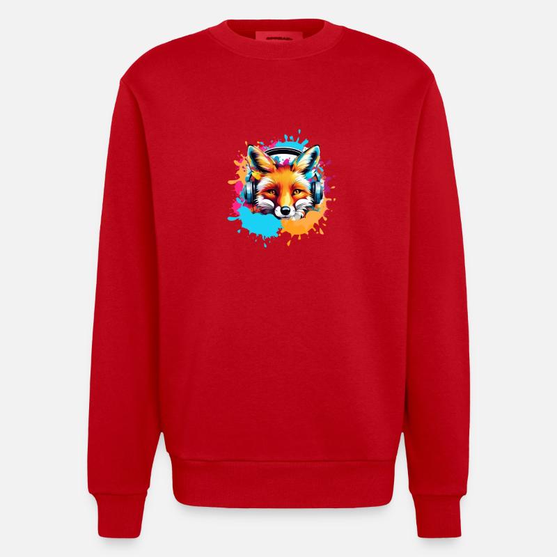 Fuchs,bunt, Malerei,kopfhörer, Graffiti - Heavyweight Oversized Organic Crew Neck Made in EU - Rot