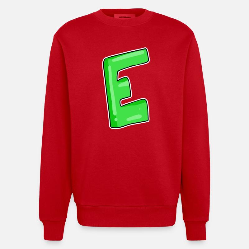 Letter E Initial point - Heavyweight Oversized Organic Crew Neck Made in EU - red