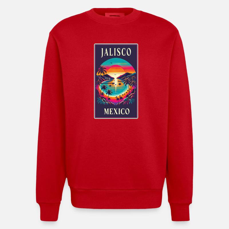 Jalisco Mexico palm tree design - Heavyweight Oversized Organic Crew Neck Made in EU - red