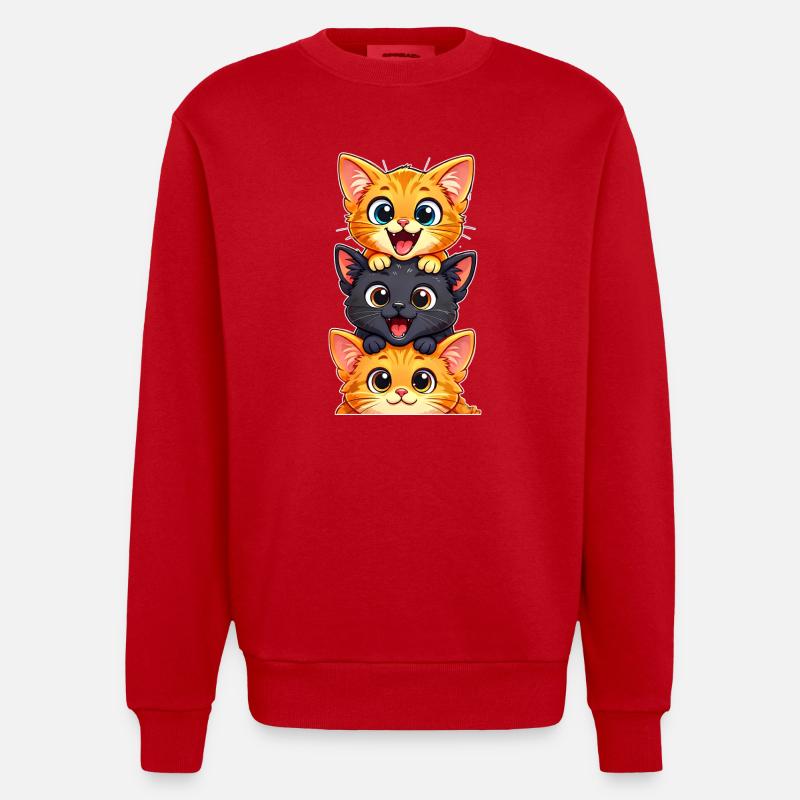 Trio de Chatons Joyeux Empilés - Sweat bio épais oversize fabriqué en UE - rouge