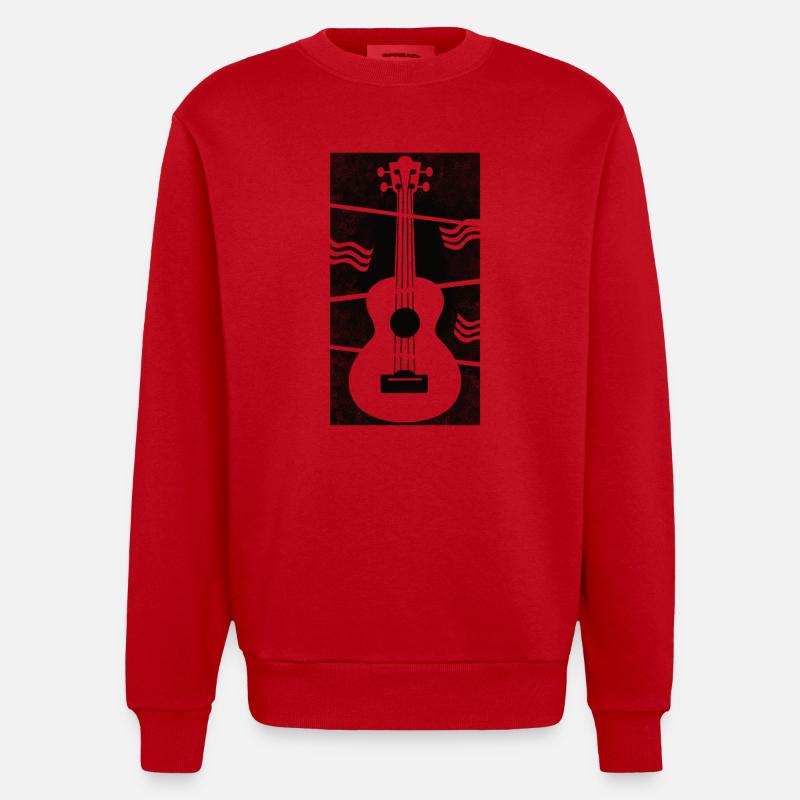 Ukulele meets geometry black - Heavyweight Oversized Organic Crew Neck Made in EU - red