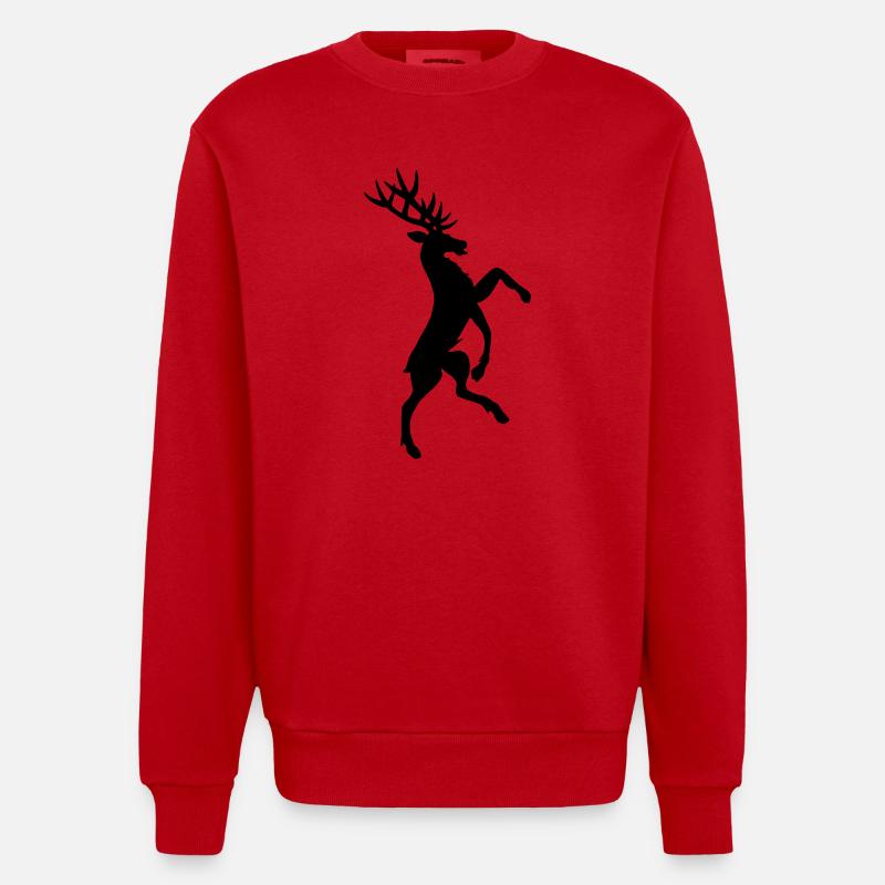 Stehende Hirsch Heraldik Schattenfigur - Heavyweight Oversized Organic Crew Neck Made in EU - Rot