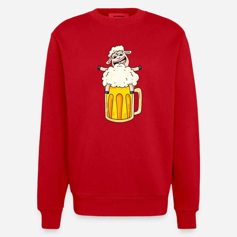 Beer Sheep Comic - Heavyweight Oversized Organic Crew Neck Made in EU - red