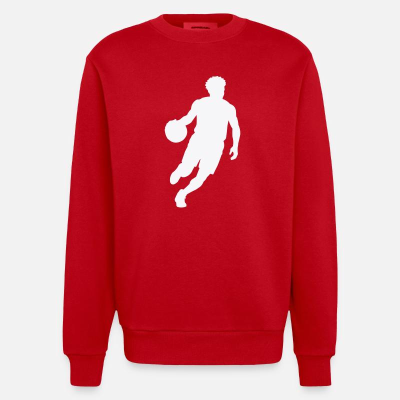 Sprungender Basketball-Silhouette - Heavyweight Oversized Organic Crew Neck Made in EU - Rot