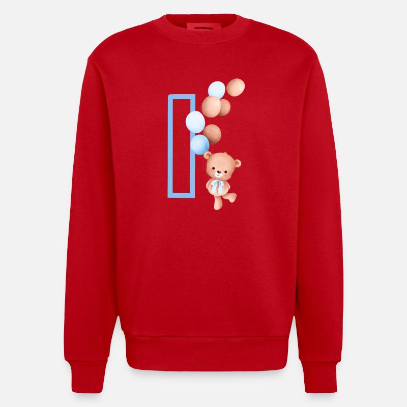 Blauer Buchstabe i Bär - Heavyweight Oversized Organic Crew Neck Made in EU - Rot