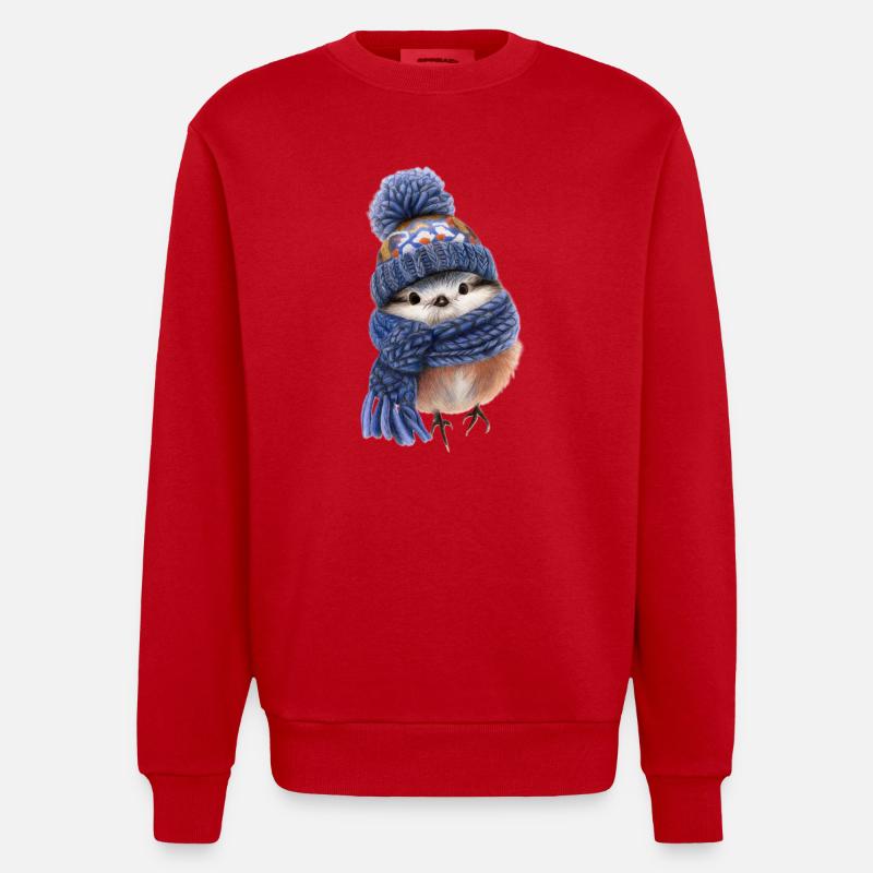 Oiseau d’hiver avec écharpe - Sweat bio épais oversize fabriqué en UE - rouge