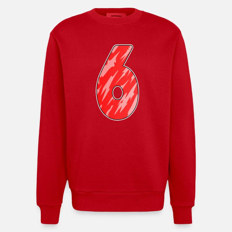 Nummer 6 Muster Rot - Heavyweight Oversized Organic Crew Neck Made in EU - Rot