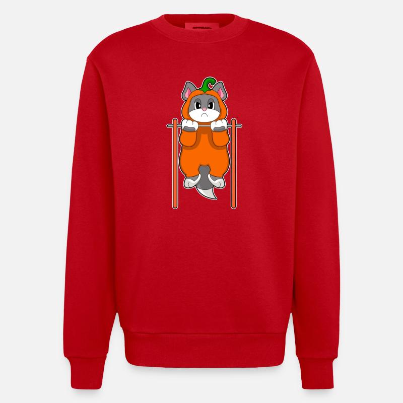 Chat Halloween Musculation - Sweat bio épais oversize fabriqué en UE - rouge