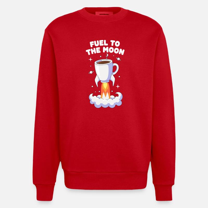 Coffee Rocket Moon Flight - Heavyweight Oversized Organic Crew Neck Made in EU - red