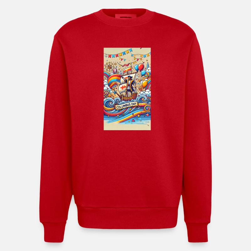 Columbus Day - Aventure en mer - Sweat bio épais oversize fabriqué en UE - rouge
