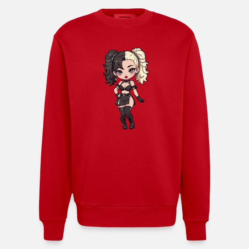 Gotische Chibi-Diva mit zweifarbigem Haar - Heavyweight Oversized Organic Crew Neck Made in EU - Rot