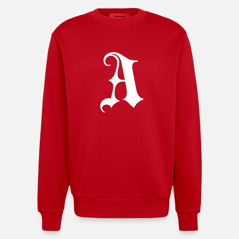 Gothic Monogram A Script - Heavyweight Oversized Organic Crew Neck Made in EU - red
