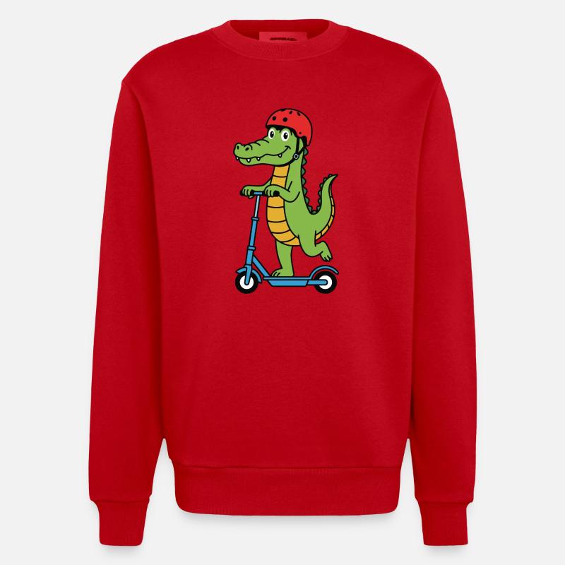 Krokodil auf einem Roller - Heavyweight Oversized Organic Crew Neck Made in EU - Rot