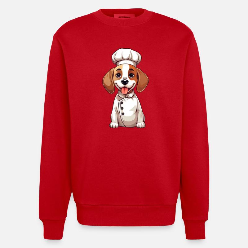 Cute Beagle Chef Comic Design - Heavyweight Oversized Organic Crew Neck Made in EU - red