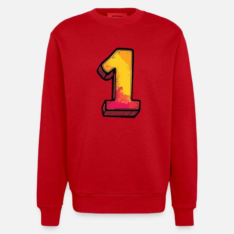 1 Zahl Comic - Heavyweight Oversized Organic Crew Neck Made in EU - Rot