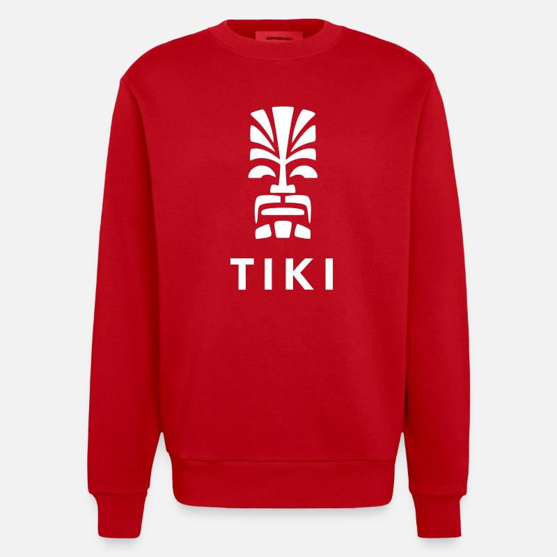 Tiki Design Polynesischer Kopf Lebendig - Heavyweight Oversized Organic Crew Neck Made in EU - Rot