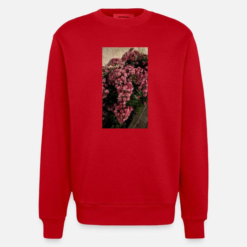 Fleur de rose dans le jardin - Sweat bio épais oversize fabriqué en UE - rouge