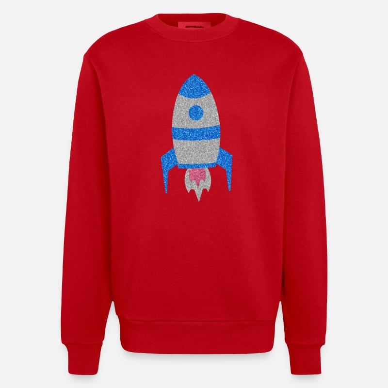Fusée spatiale pailletée argent bleue - Sweat bio épais oversize fabriqué en UE - rouge