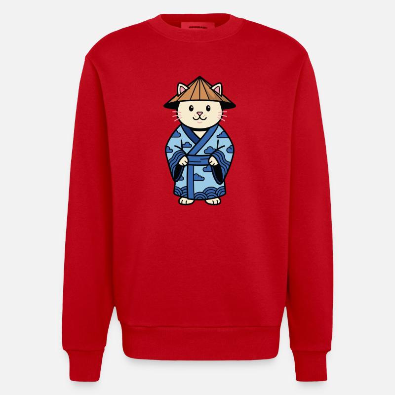 Chat de Chine mignon - Sweat bio épais oversize fabriqué en UE - rouge