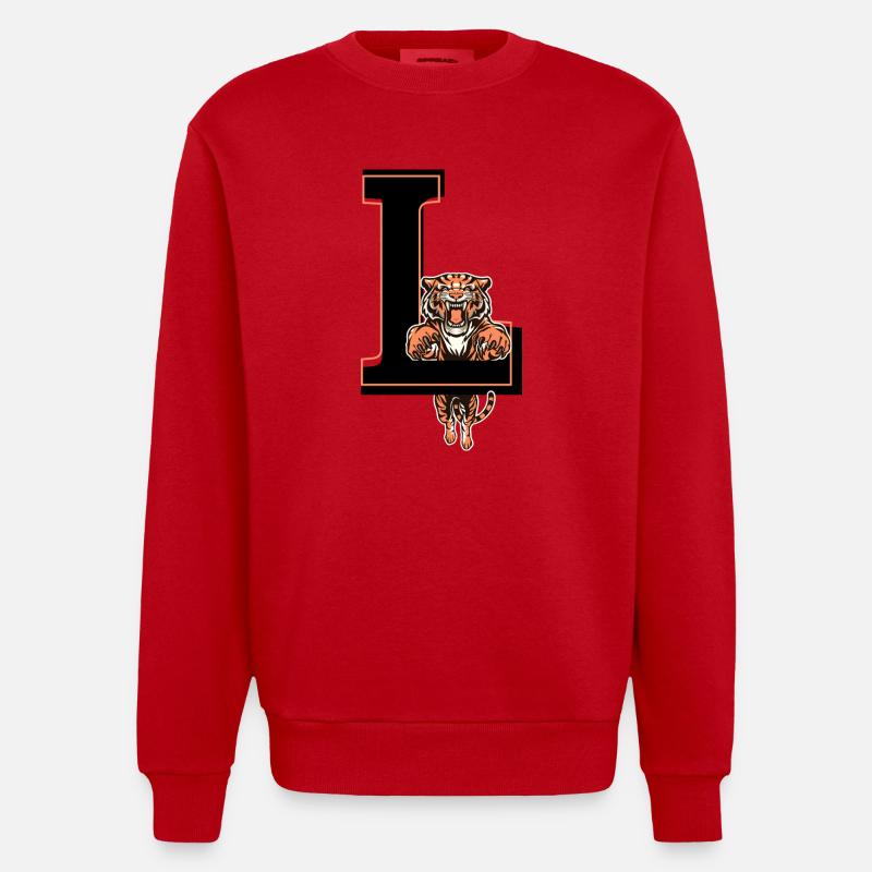 Letter l tiger - gift idea - Heavyweight Oversized Organic Crew Neck Made in EU - red