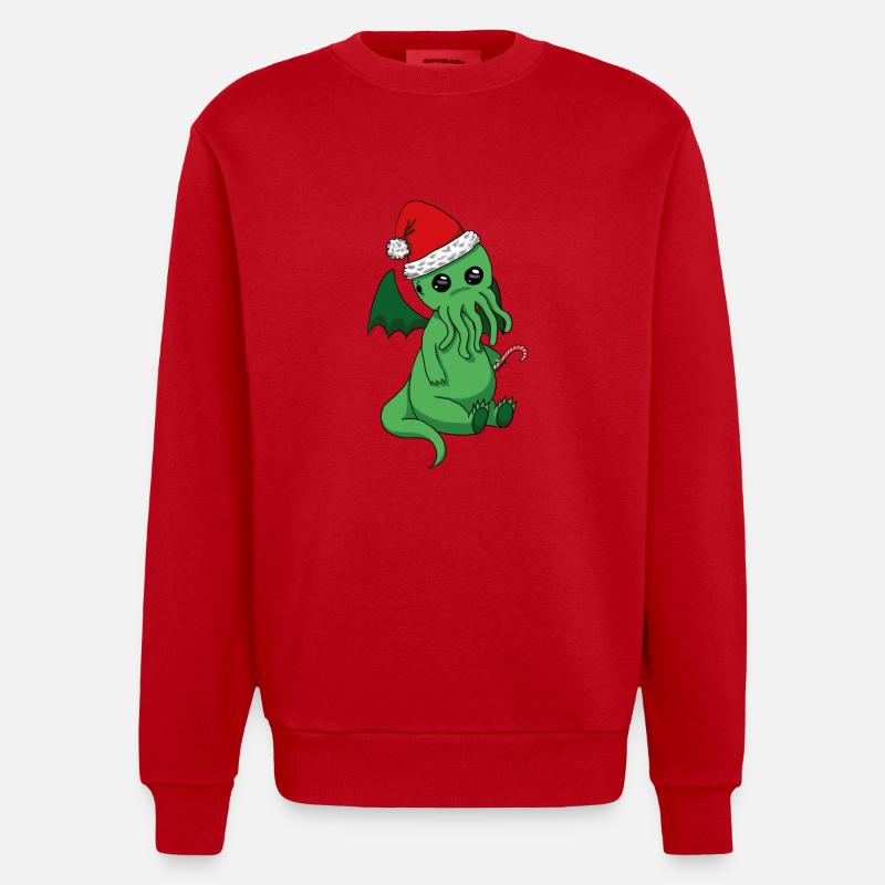 Weihnachts Cthulhu - Heavyweight Oversized Organic Crew Neck Made in EU - Rot
