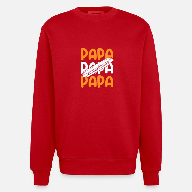 Harmonica Dad Father Harmonica - Heavyweight Oversized Organic Crew Neck Made in EU - red