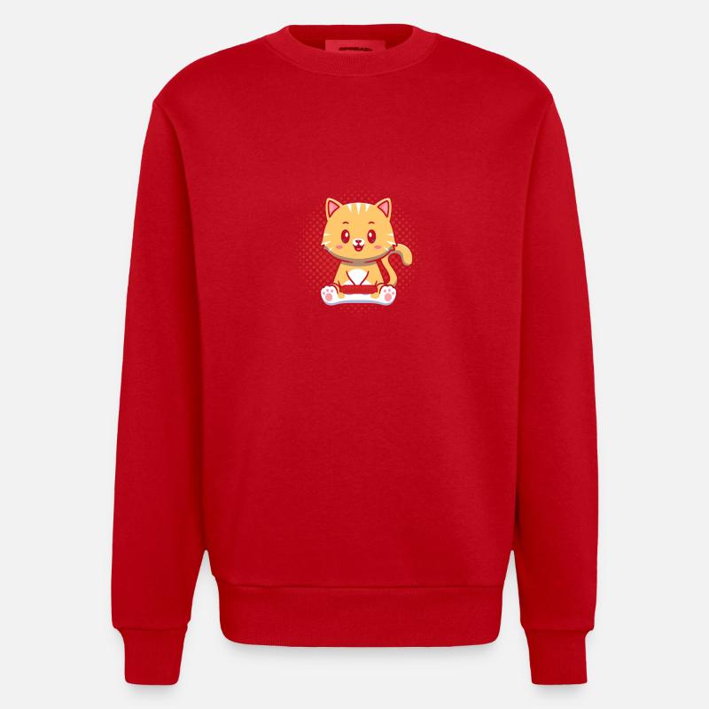 Harmonica Cat Cat Harmonica - Heavyweight Oversized Organic Crew Neck Made in EU - red