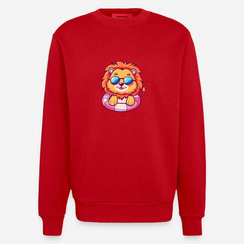 Löwe Comic Cool - Heavyweight Oversized Organic Crew Neck Made in EU - Rot