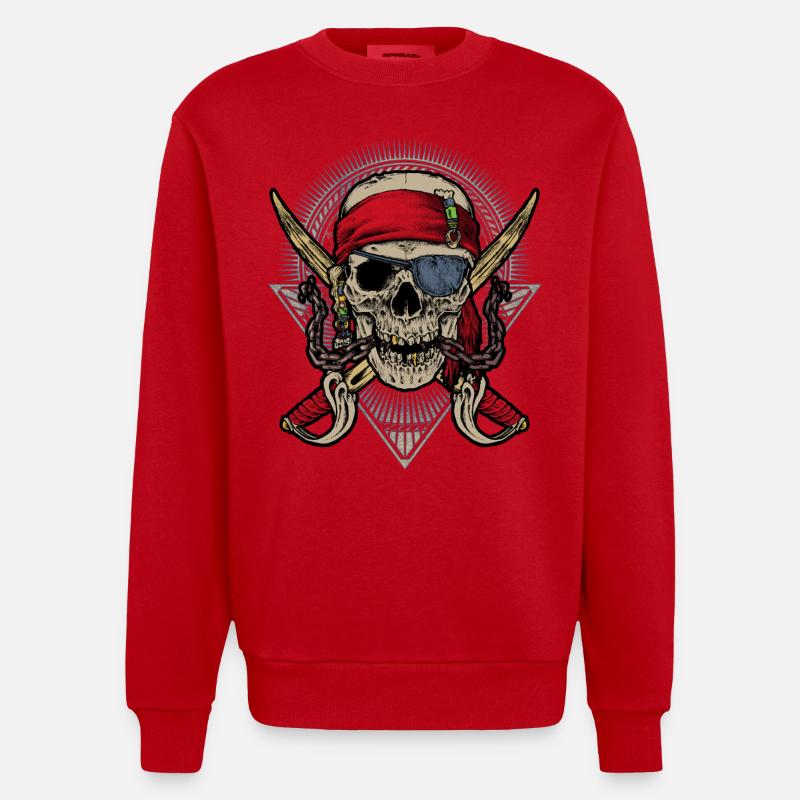 Skull pirate mft - Heavyweight Oversized Organic Crew Neck Made in EU - Rot