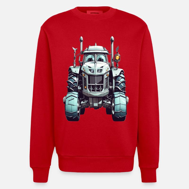 Tractor with eyes - Heavyweight Oversized Organic Crew Neck Made in EU - red