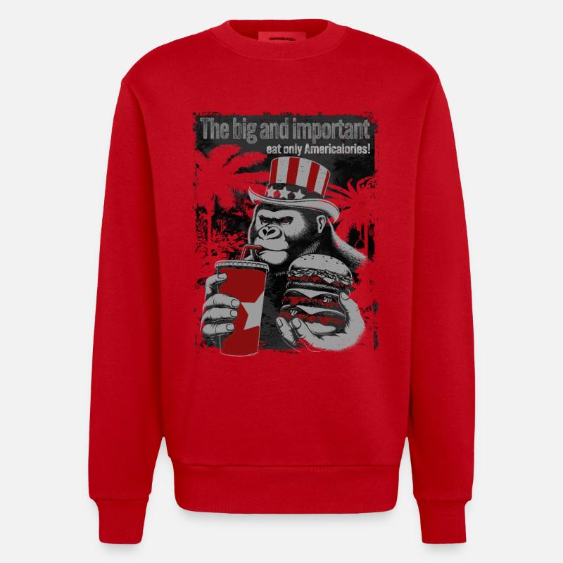 Gorille patriotique avec thème de restauration rapide - Sweat bio épais oversize fabriqué en UE - rouge