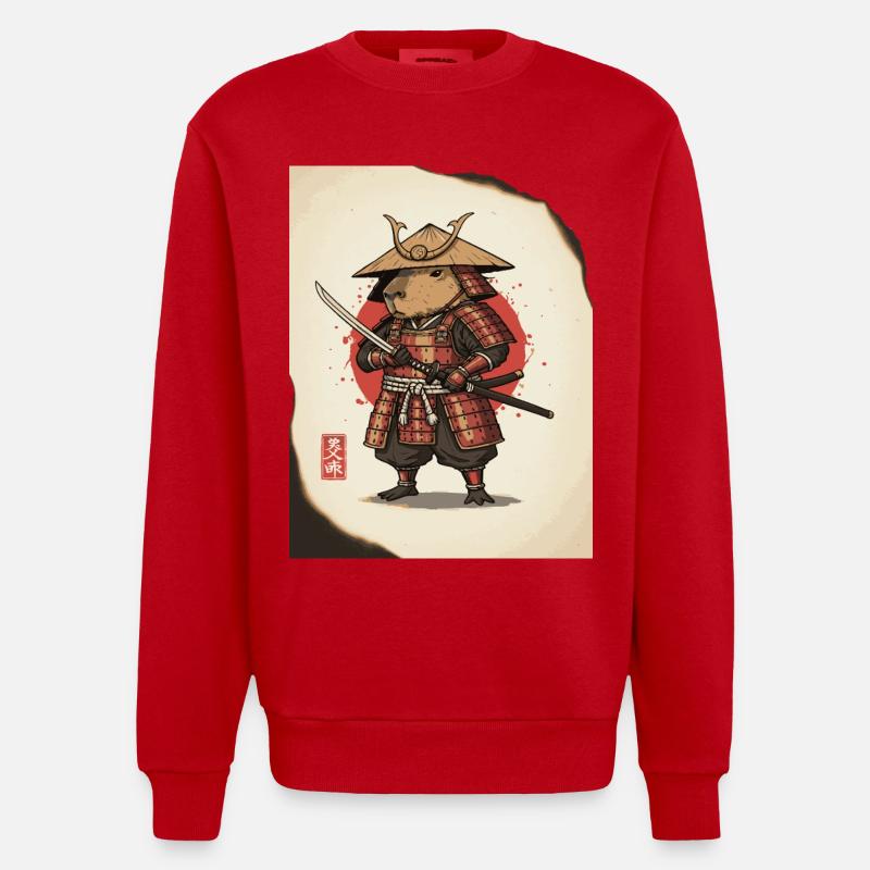 Anthropomorphe Ratten-Samurai in Rüstung - Heavyweight Oversized Organic Crew Neck Made in EU - Rot