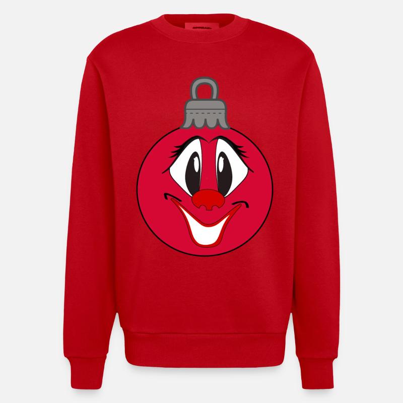 Weihnachtsbaumkugel mit fröhlichem Comic Gesicht  - Heavyweight Oversized Organic Crew Neck Made in EU - Rot
