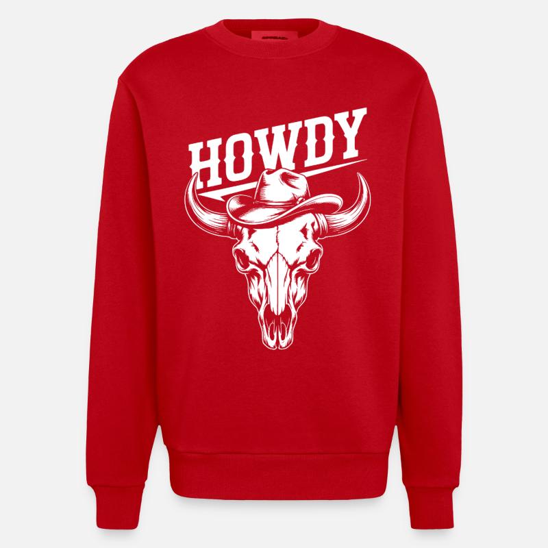 Line Dance Howdy Western Büffelschädel - Heavyweight Oversized Organic Crew Neck Made in EU - Rot