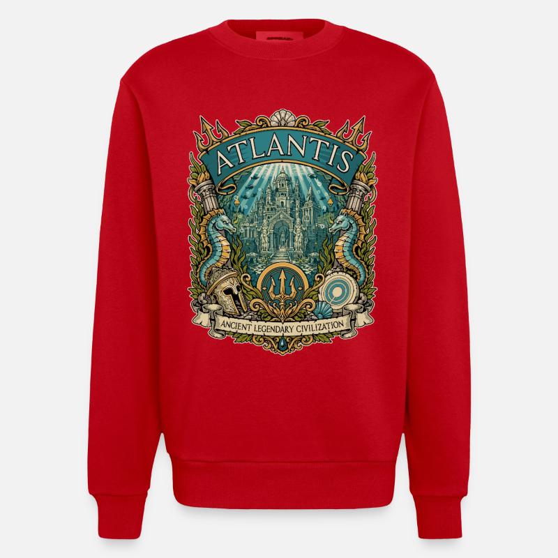 Atlantis : Ancienne Citadelle Maritime. - Sweat bio épais oversize fabriqué en UE - rouge