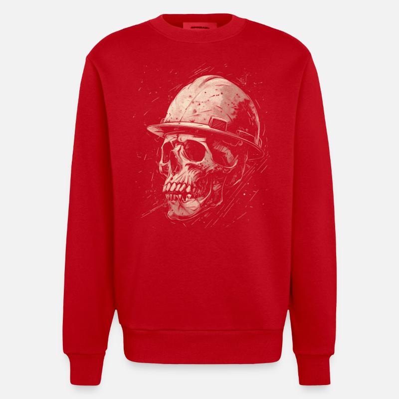 Skull Construction Worker - Heavyweight Oversized Organic Crew Neck Made in EU - red