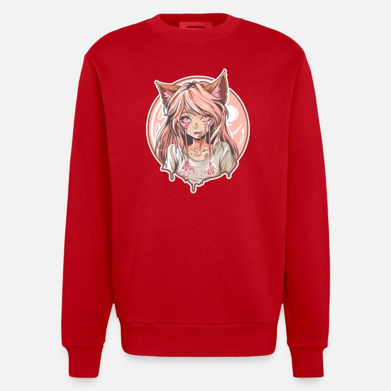 Cooles Anime-Fuchs-Mädchen - Heavyweight Oversized Organic Crew Neck Made in EU - Rot