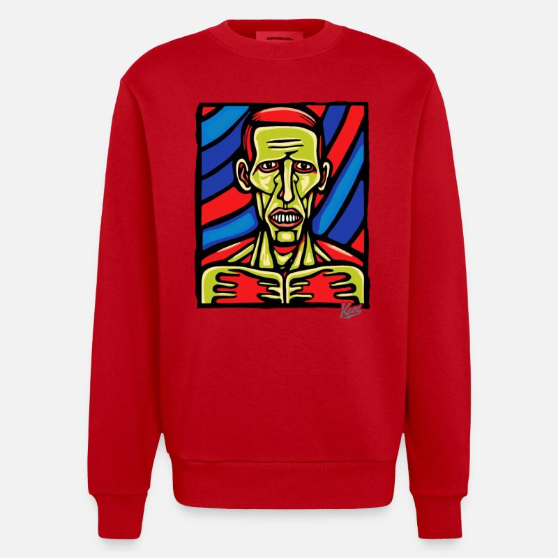 Art abstrait d’un zombie - Sweat bio épais oversize fabriqué en UE - rouge