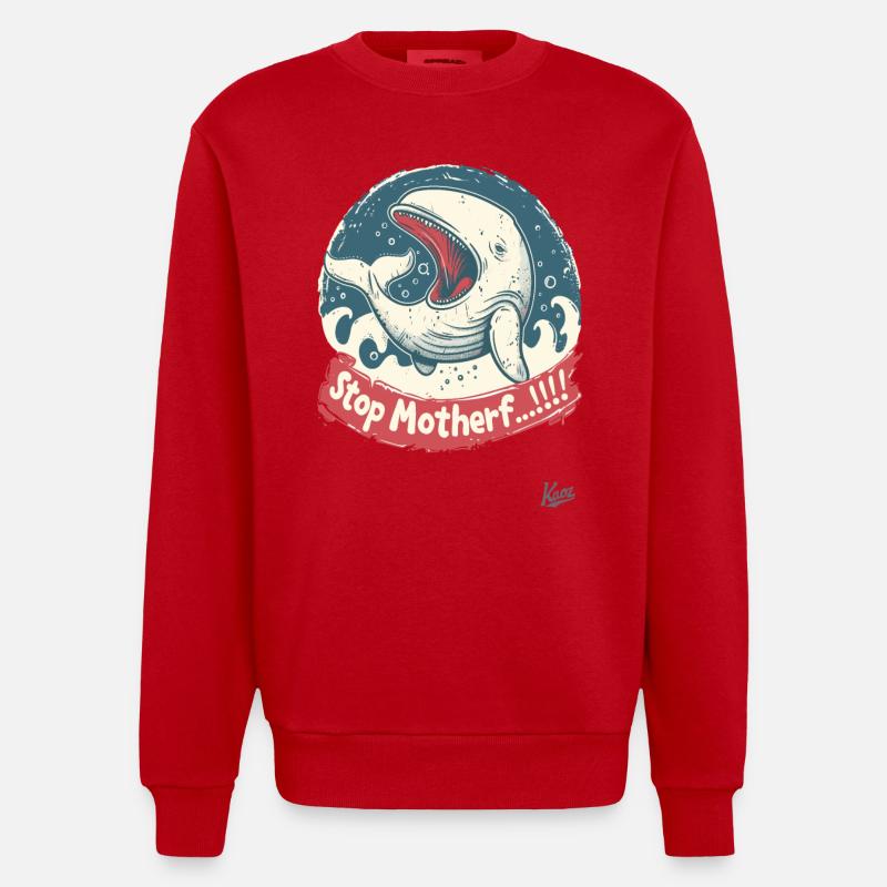 Bedrohte Art: Walfisch, STOP MUTTERF... - Heavyweight Oversized Organic Crew Neck Made in EU - Rot